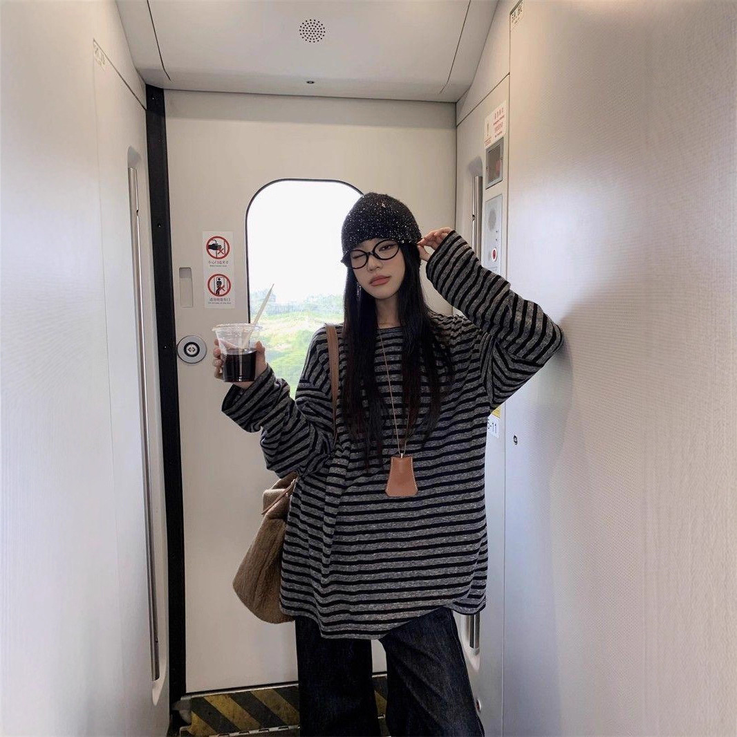 박시 스트라이프 롱슬리브